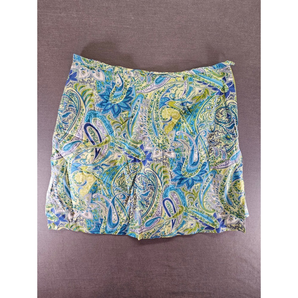 Kim Rogers Blue Green Paisley Skort Size 12 Cotton Blend Mini Skirt Shorts